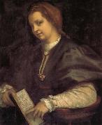 Andrea del Sarto Portrait of girl holding the book oil painting
